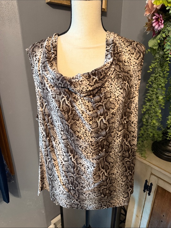 Supply & demand Tops - Women's Snake Print Cowl Neck Blouse - Black & Cream